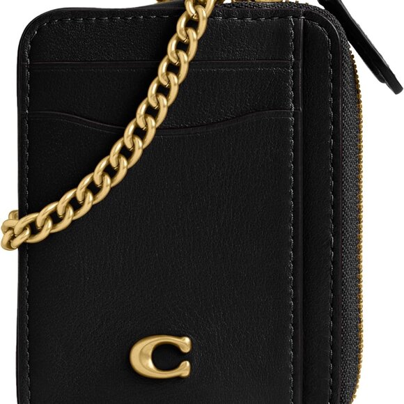 Women's Leather Card Organizer Wallet with Chain ID Card Case Travel Accessory - Picture 1 of 5